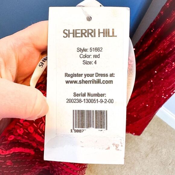 Sherri Hill Red Sequins 2-Piece Crop Top Skirt Gown Dress Slit Size 4 - 51662 - Picture 7 of 16